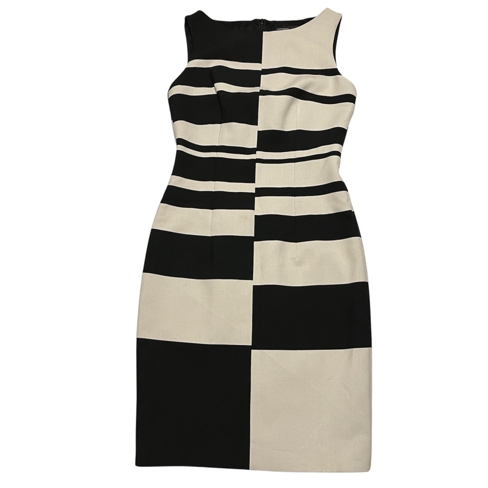 Karen Millen Black Cream Dress Size 6 Party Pencil Lined Sleeveless Country Club